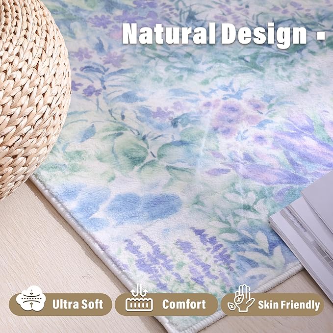 Carvapet Rugs for Hallway Laundry Bedroom, Modern Floral Low Pile Long Carpet with Rubber Backing, Foldable, Non Slip Machine Washable (6 x 2 Feet Rectangular, Dream Garden Runner Rug)