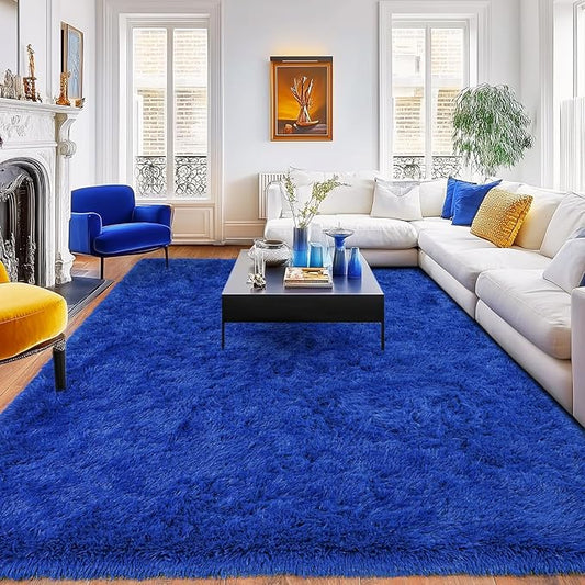 Blue Area Rugs 6x9 for Living Room, Large Shag Plush Rug Bedroom Carpet, Non-Slip Modern Fluffy Indoor Floor Rug for Kids Girls Room Dorm Nursery Home Decor Aesthetic
