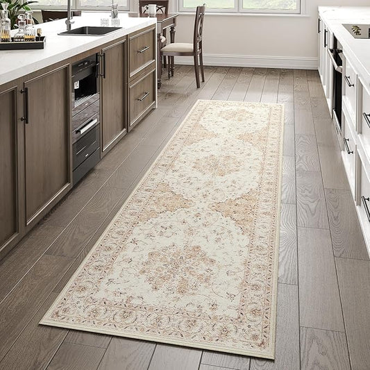 jinchan Kitchen Runner Rug 2x5 Vintage Floral Machine Washable Hallway Rug Non-Slip with Rubber Backing Ultra-Thin Low Pile Carpet Runner for Entryway Bedroom Laundry Room (2x5ft,Blush)