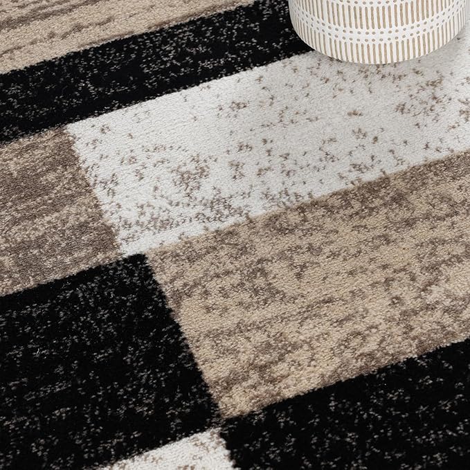 Superior Indoor Runner Rug, Jute Backed, Modern Geometric Patchwork Floor Decor for Entryway, Hallway, Bedroom, Office, Living Room, Hardwood Floors, Rockwood Collection, 2' x 3', Ivory/Beige