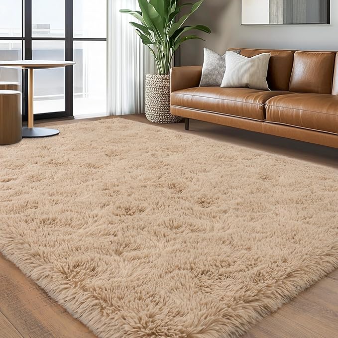 5x7 Shaggy Rugs for Living Room, Beige Fluffy Area Rug for Bedroom, Soft Plush Shag Carpet for Kids Room, Indoor Non-Slip Fuzzy Rug
