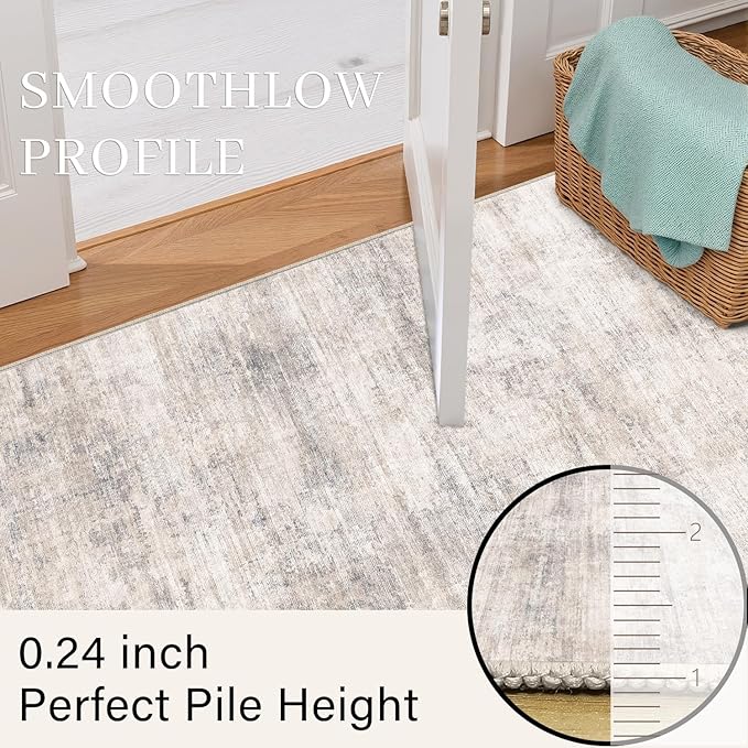 2x3 Door Mat Small Rug Machine Washable Area Rug Grey Entryway Rugs Entrance Abstract Low Pile Carpet for Kitchen Bedroom Office Non Slip