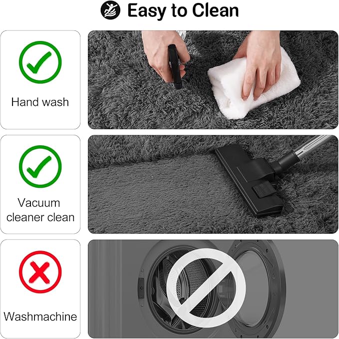 2x3 Rug for Bedroom, Fluffy Area Rugs for Living Room, Small Soft Shag Fuzzy Shaggy Carpets for Kids Boys and Girls Dorm with 4 Non-Slip Rug Tapes for Room Home Decor (2ft x 3ft, Dark Grey)