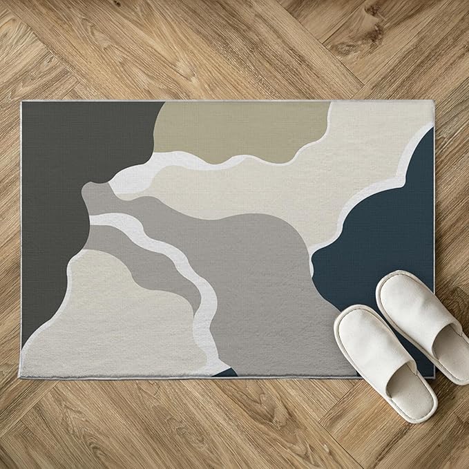 Bathroom Mat Geometric Minimalist Modern Abstract Rugs Irregular Geometry Machine Washable Soft Plush Rug Carpet Non Slip Boho Area Rug for Entryway Kitchen Living Room Dining Room Home 20x31.5 Inch