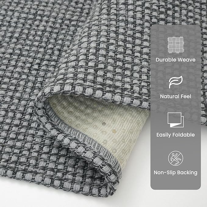 Braided Runner Rug 2x5 Ft Washable Runners for Hallways Non Slip Rubber Backed Kitchen Runners Cotton Entryway Runner Indoor, Woven Floor Carpet for Hall Kitchen Bedroom, Dark Grey/Grey