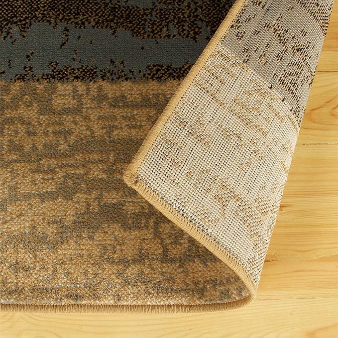SUPERIOR Indoor Runner Rug, Jute Backed, Modern Geometric Patchwork Floor Decor for Bedroom, Office, Living Room, Entryway, Hardwood Floors, Rockwood Collection, 2' 7" x 12', Light Blue-Beige