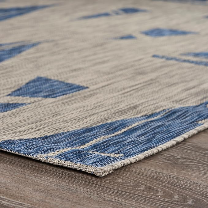 LR Home Marina Indoor/Outdoor Rug, 7'9" x 9'9" (Rectangular), Gray/Blue