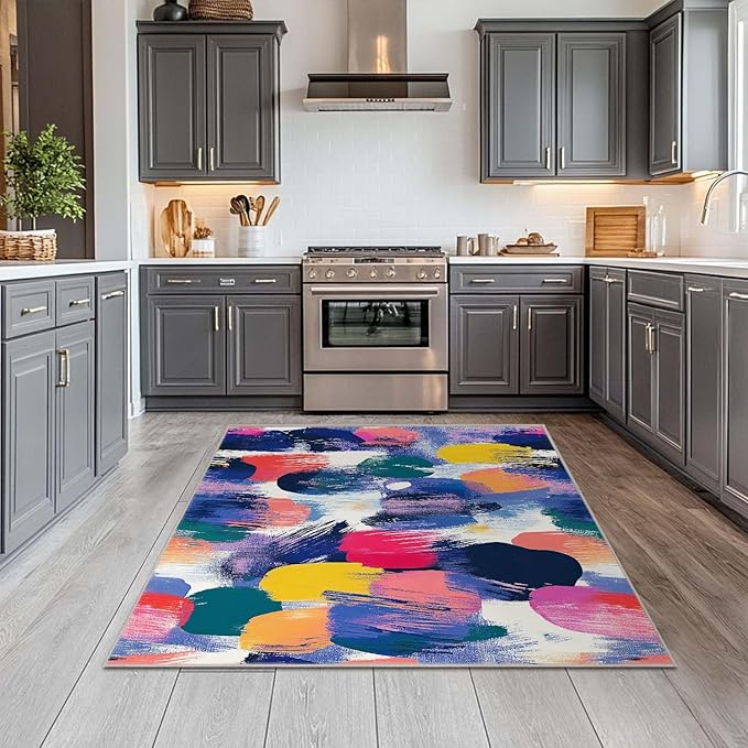 4x6 Rug Abstract Colorful Area Rug Bedroom Ultra-Thin Soft Low Pile Large Carpet Living Room Non Slip Dining Room Office Stain Resistant Washable Machine