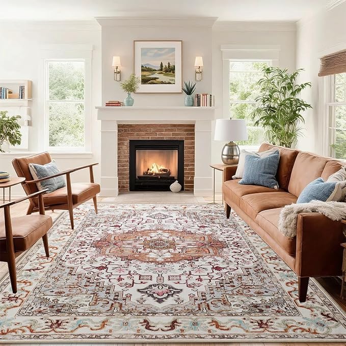 Vitnage Beige Area Rug, Low Pile Washable Rugs, Non-Slip Distressed Rugs for Bedroom, Living Room, Kitchen, Dining Room (Beige, 8x10)