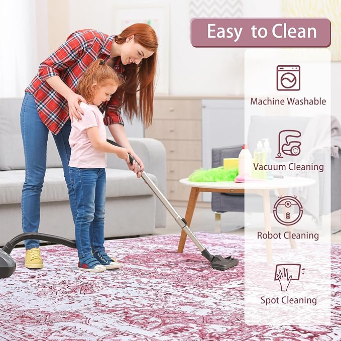 Keeko Small Rugs for Entryway, 2x3 Living Room Area Rug Vintage Door Mat Accent Bedroom Bedside Rug Indoor Retro Non Slip Front Door Print Throw Rugs for Kitchen Laundry Room Decor Reddish Pink