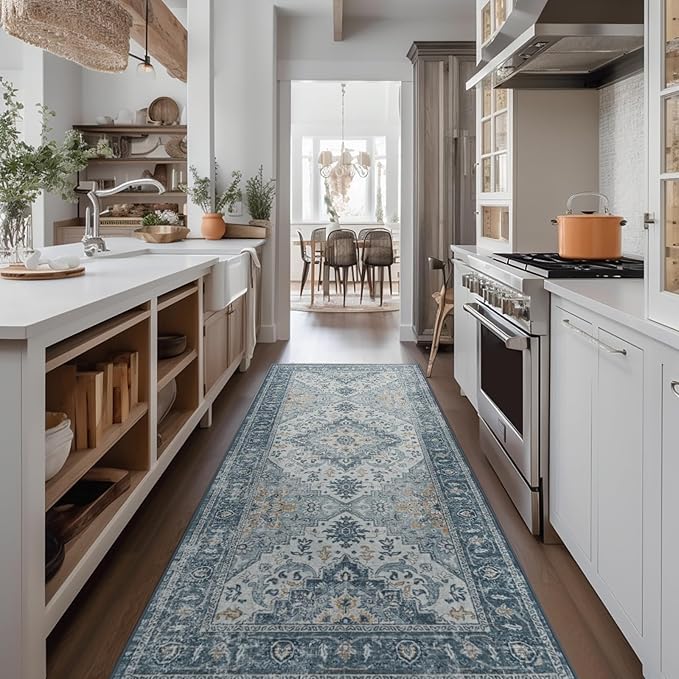 ILANGO Non Slip Rugs for Hallway, 2'5"x6' Distressed Vintage Kitchen Runner Washable, Carpet Runner Floor Mat for Indoor Entryway Bedroom Laundry Room, Easy to Clean