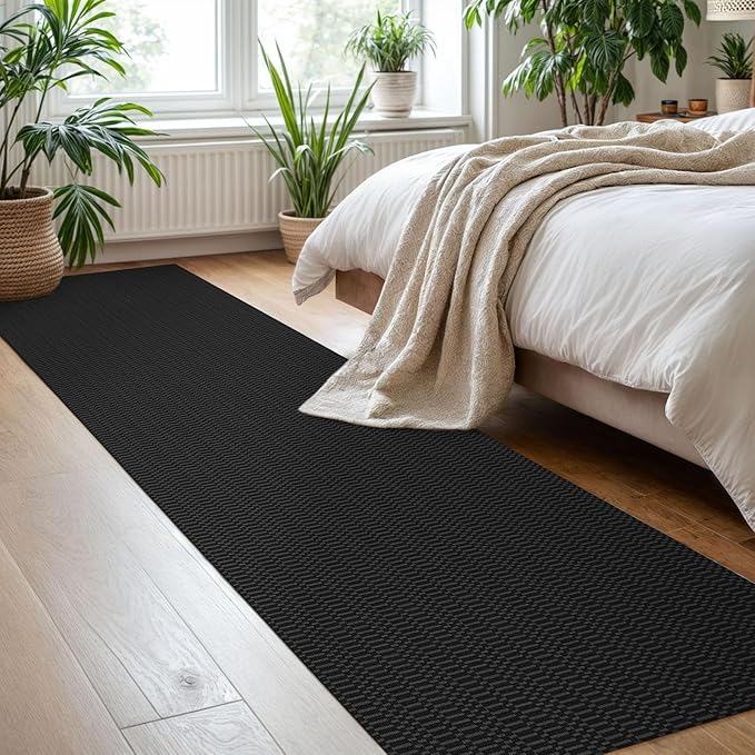 KOZYFLY Washable Runner Rug 2x8 Ft Runners for Hallway Rubber Backed Kitchen Runner Rugs Braided Cotton Entryway Runner Indoor, Carpet Runners for Hallway Entryway Bedroom, Black/Grey