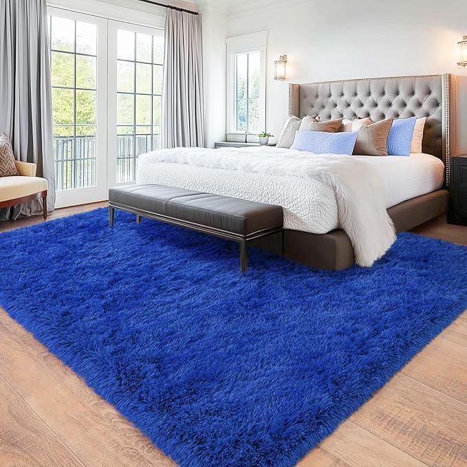 Rugs for Living Room Bedroom, Soft Plush Shaggy 9x12 Area Rugs Fluffy Modern Non-Slip Floor Carpet for Kids Girls Room Dorm Nursery Home Decor Aesthetic, Blue