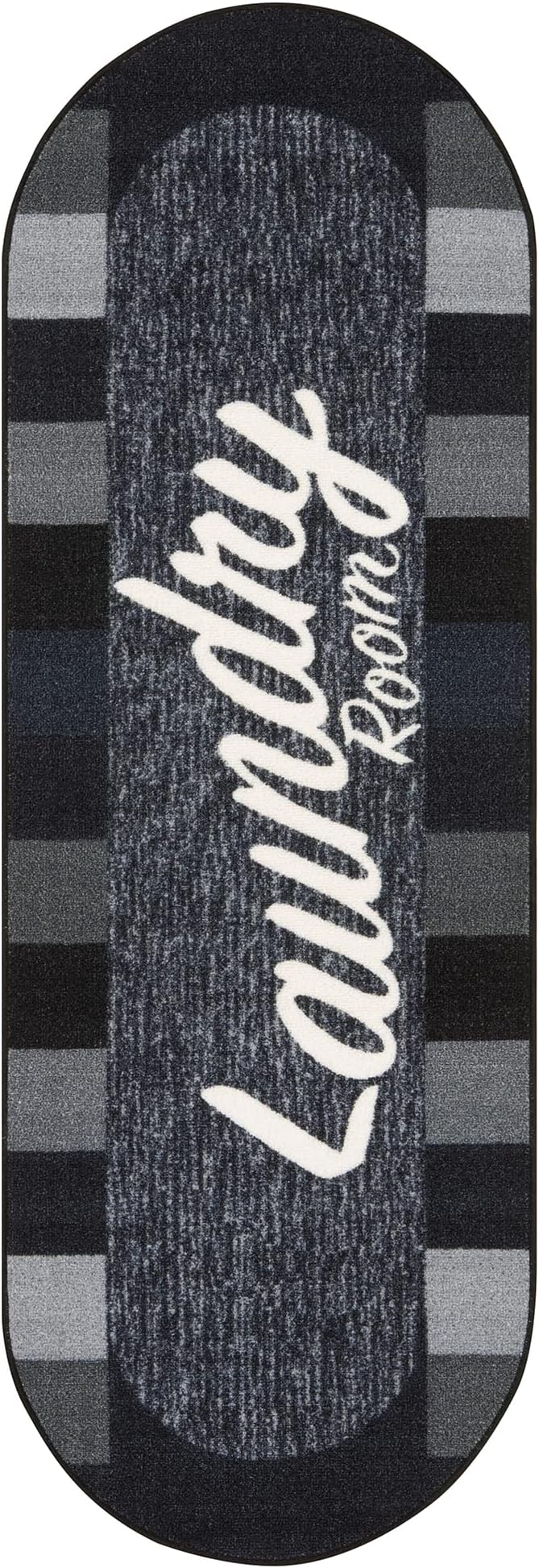 Machine Washable Checkered Border Laundry Room Rug Non-Slip Rubberback 2x5 Laundry Runner Rug for Laundry Room, Bathroom, Washroom, 20" x 59" Oval, Black