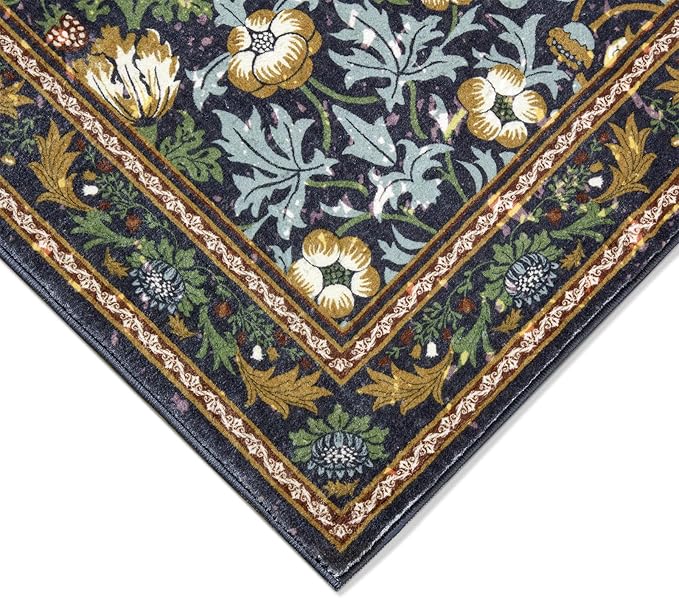 Strawberry Thief Area Rug Dark Green, Ultra Thin 5x7 Washable Rug, Modern Abstract Indoor Entryway Rug, Boho Vintage Floral Forest Botanical Accent Carpet for Bedroom Kitchen Dining Living Room