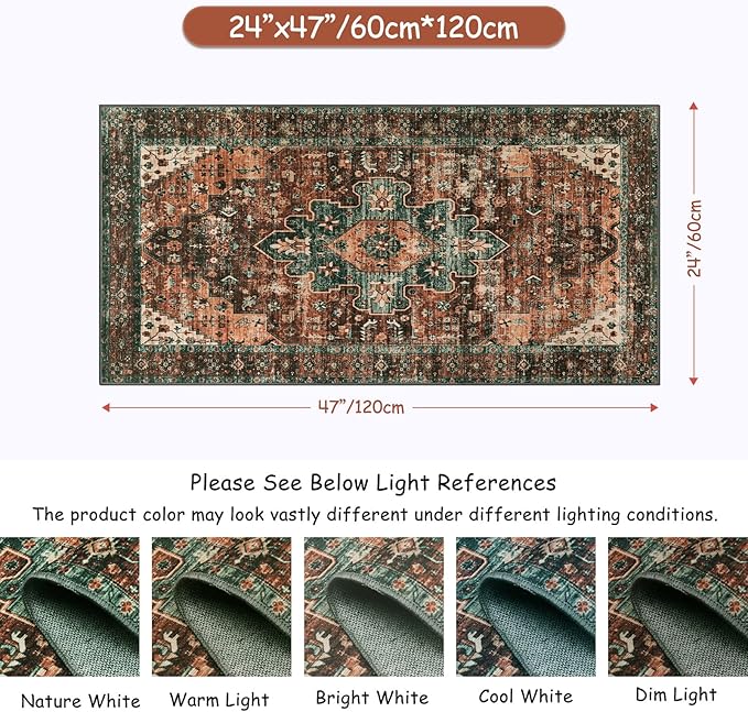 Moynesa Ultra-Thin Washable Rug - 2x4 Laundry Room Rug Non-Slip Kitchen Runner, Vintage Stain Resistant Non-Shedding Carpet for Bathroom, Living Room, Hallway, Brown