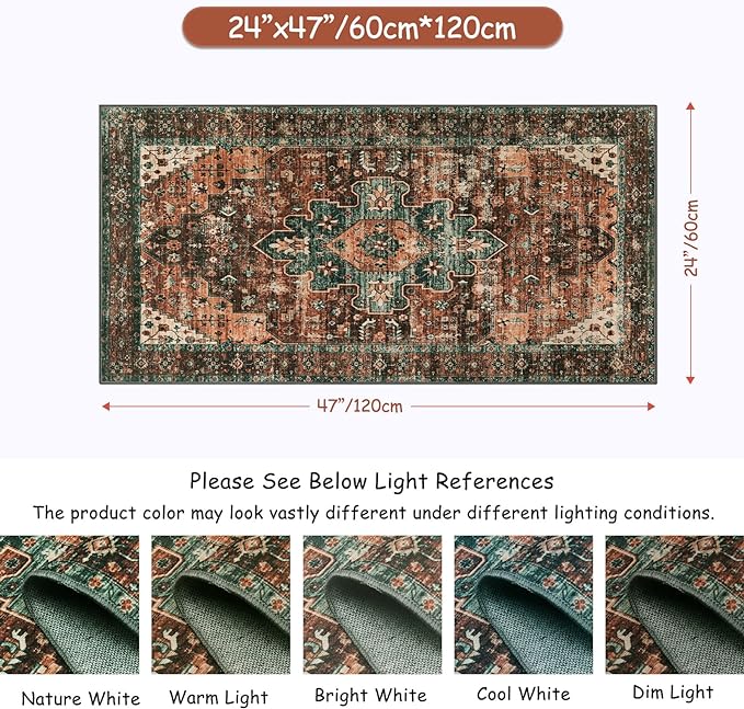 Moynesa Ultra-Thin Washable Rug - 2x4 Laundry Room Rug Non-Slip Kitchen Runner, Vintage Stain Resistant Non-Shedding Carpet for Bathroom, Living Room, Hallway, Brown