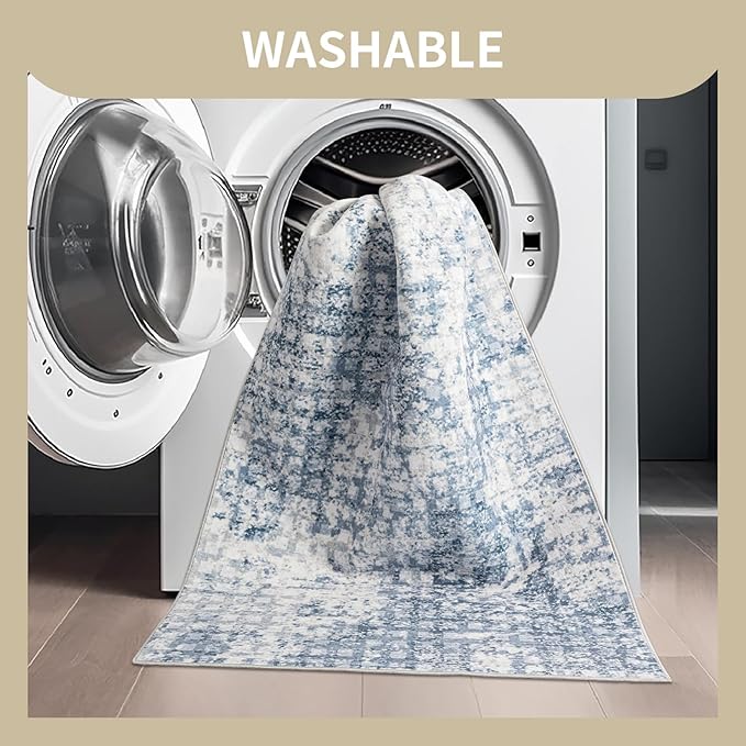 Washable Area Rugs 5x7 for Living Room Abstract Rugs Non Slip Lightweight Carpets for Bedroom Dining Kitchen Home Decor Office Area Rugs (Blue)