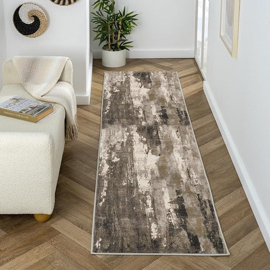 LUXE WEAVERS Lagos Collection Beige 2x7 Abstract Area Rug