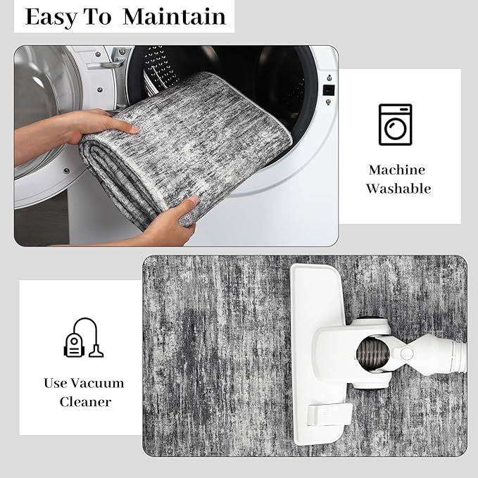 2x6 Runner Rug Washable Kitchen Runner Rug Modern Abstract Runner Mat for Hallway Contemporary Solid Rug Non-Slip Foldable Aesthetic Accent Floor Carpet for Living Room Bedroom, Ivory/Grey