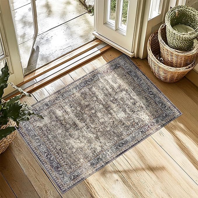 2x3 ft Boho Runner Rug, Washable Non-Slip Area Rug for Kitchen, Outdoor & Home, Brown, Soft & Durable, Perfect for Hallway, Entryway, and Living Room