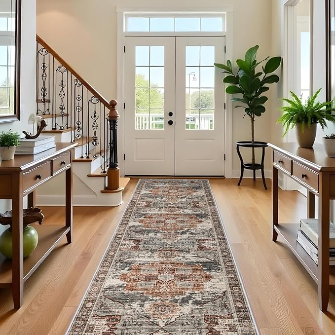 RUUGME Hallway 3x16 Runner Rugs - Large Boho Rugs for Living Room Stain Resistant Carpet Vintage Tribal Rugs for Bedroom Kitchen Bathroom Non Slip Backing Decor Floor Decoration Mat 3x16 Brick