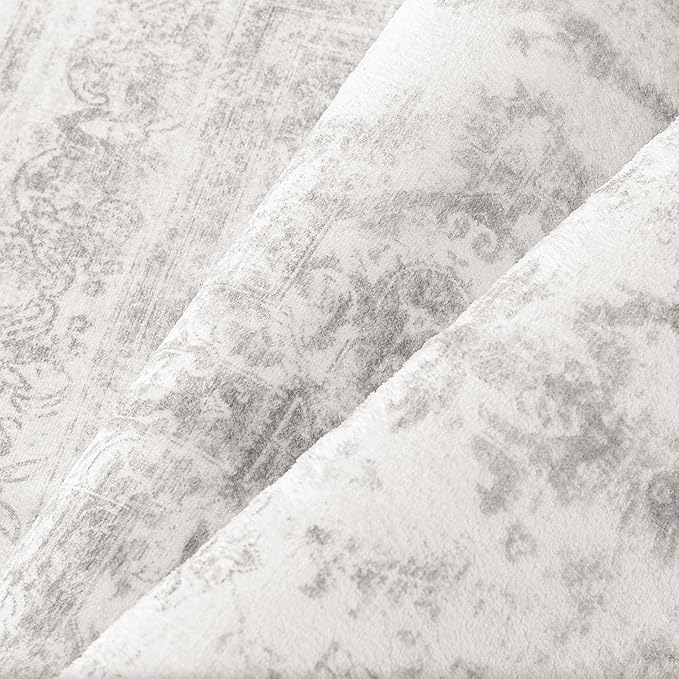Washable Rug 8x10 Area Rug for Living Room Light Gray Vintage Boho Medallion Large Grey Distressed Retro Carpet Non Slip Indoor Low Pile Small Soft Bedroom Dining Room Home Office