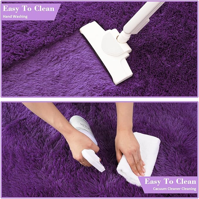 Purple Fluffy Rug Shaggy Area Rug, 8x10 Area Rugs for Girls Bedroom, Big Soft Shaggy Bedside Non-Slip Plush Dorm Nursery Kids Carpet Home Decor Aesthetic