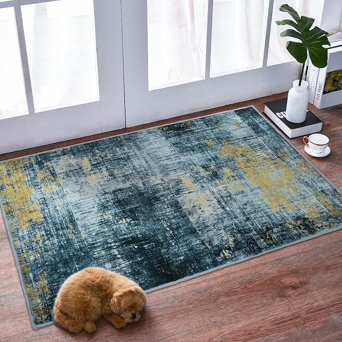 2x3 Area Rug - Non-Slip Machine Washable Low-Pile Soft Carpet for Living Room, Bedroom, Kitchen | Modern Abstract Entryway Rug, Contemporary Door Mat & Indoor Floor Decor for Small Spaces