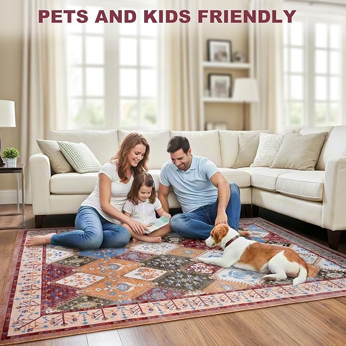 2x6 Washable Kitchen Runner Rug, Brown Boho Non-Slip Bedroom Rugs, Moroccan Floral Trellis Hallway Carpet Soft Low Pile Vintage Indoor Mat for Entryway Bedside Bathroom