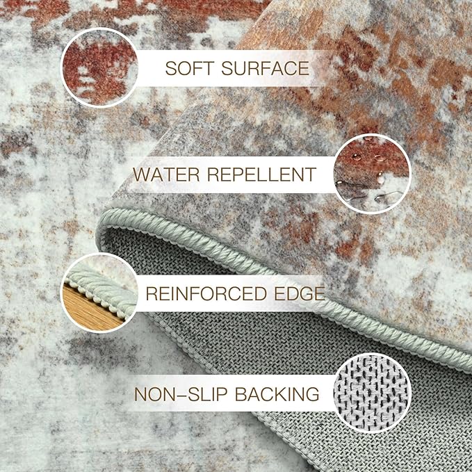 2x3 Washable Small Area Rug, Abstract Non-Slip Door Mat, Modern Low Pile Indoor Entryway Rugs, Tan Stain Resistant Throw Carpet for Front Door, Kitchen, Entry, Inside Entrance