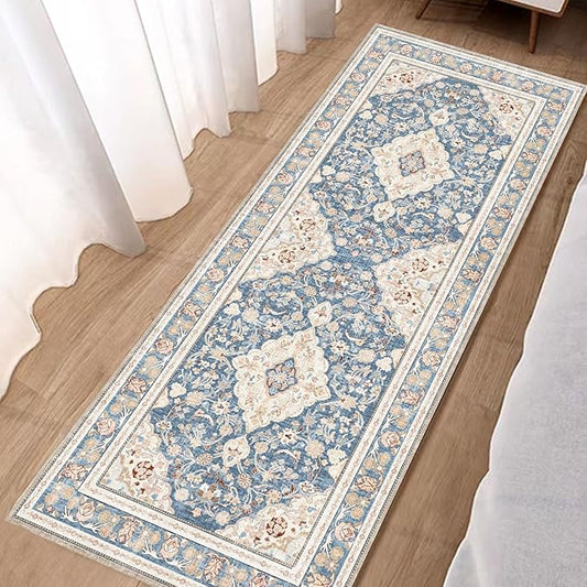 Vhong Boho Area Rugs Washable Runner Vintage Modern Neutral Carpet Blue 2×6 High Traffic Rugs for Kitchen Hallway Living Room Non Slip