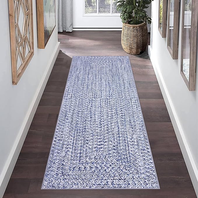 Printed Washable Runner Rug 2x8 Non Slip Bath Mat Modern Soft Bedroom Rug Farmhouse Kitchen Rugs Stain Resistant Carpet for Hallway Entryway Rugs 2'x8' Light Blue