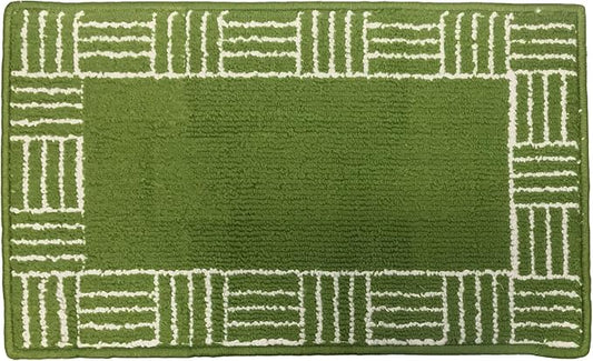 Border Stripes Design Floor Mat 17" x 28", Door Entrance Area Rug, Soft Non-Skid, Green