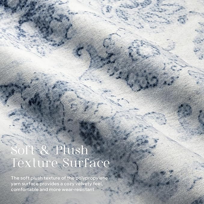 Phantoscope Vintage Collection Area Rug 5'x7' - Washable Rug Boho Rugs Non-Slip for Living Room, Bedroom, Dining Room, Dorm, Indoor Low-Pile Carpet Distressed Accent Rug, Blue/White
