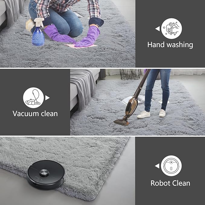 Shag Area Rugs for Bedroom Living Room,8X10 Ultra Soft Fluffy Area Rugs for Dorm, Indoor Carpet Nursery Rugs for Kids Girls Room Home Decor, Light Grey