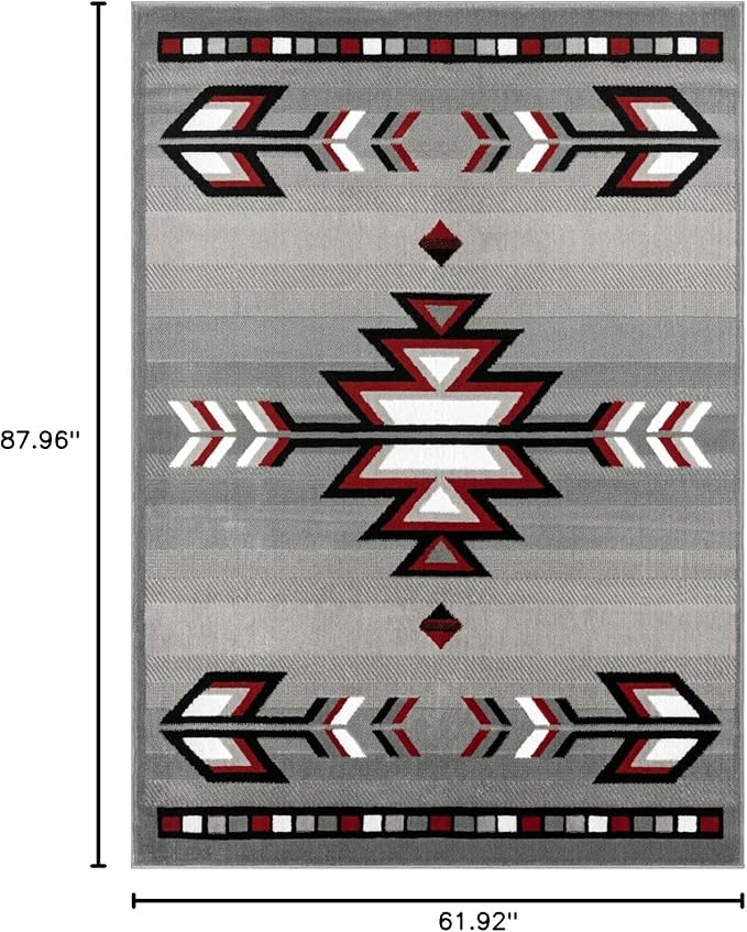 Home Dynamix Premium Sagrada Southwestern Geometric Area Rug, Grey/Red, 5'2"x7'4"