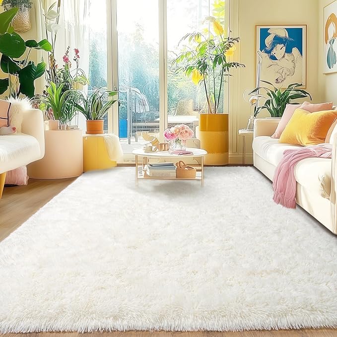 Cream Area Rug 5x7, Fluffy Shag Area Rug for Bedroom Living Room Dorm Nursery Kids Room, Non-Slip Modern Soft Plush Floor Carpets, Home Decor Aesthetic