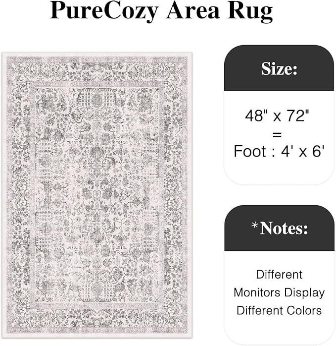 Black Area Rug 4x6 Office Entryway Rug Machine Washable Kitchen Vintage Distressed Non Slip Carpet Indoor Retro Floral Accent Throw Door Mat for Bathroom Bedroom Dining Living Room