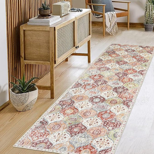 Lahome Moroccan Hallway Rug, 2'5''x8' Kitchen Runner Rugs Non Skid Washable Runners for Hallways, Ultra-Thin Oriental Carpet for Entryway Laundry Room Bedroom Bathroom, Orange/Terracotta