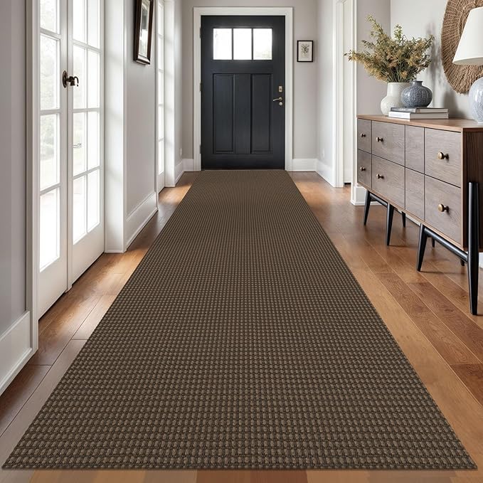 Braided Runner Rug 3x14 Ft Washable Runners for Hallways Non Slip Rubber Backed Kitchen Runners Cotton Long Entryway Runner Indoor, Woven Carpet for Hall Stair Entryway, Brown