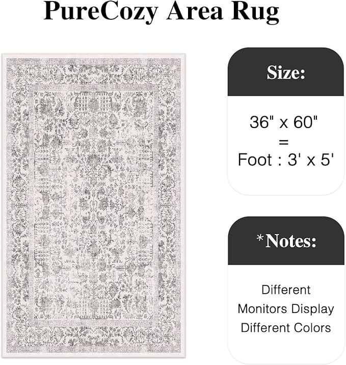 Black Area Rug 3x5 Office Entryway Rug Machine Washable Kitchen Vintage Distressed Non Slip Carpet Indoor Retro Floral Accent Throw Door Mat for Bathroom Bedroom Dining Living Room