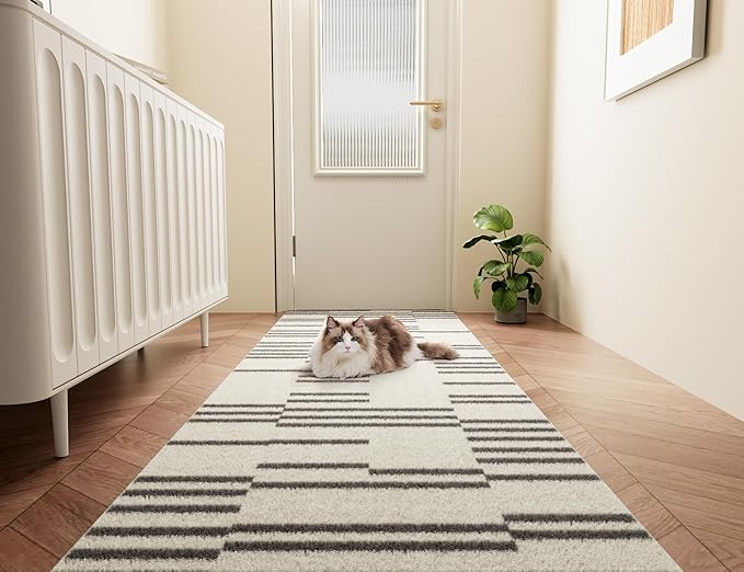Modern Runner Rug Machine Washable Area Rug 2.6x8, Spill-Proof Surface, Non-Slip Backing, Cozy Soft Faux Wool, Printed Rugs for Hallway, Kitchen, Entryway - Miro