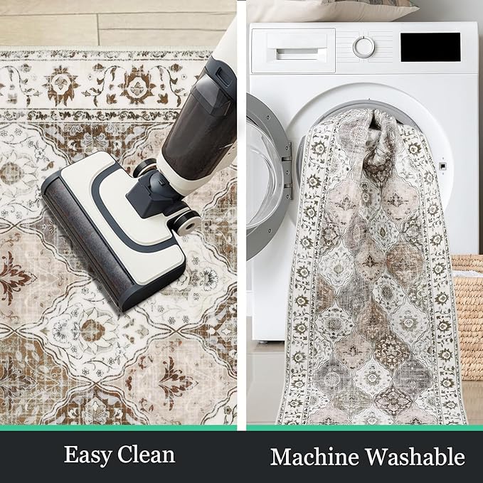HEBE Hallway Runner Rug 2'x10' Washable Vintage Distressed Area Rugs Non Slip Laundry Rug Runner Boho Floor Carpet Runners for Hallways Entryway Laundry Room Kitchen Bathroom