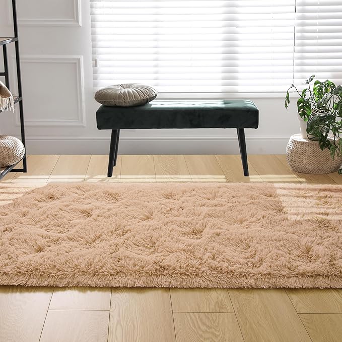 Tepook Soft Runner Rugs for Bedroom 2x6 ft with Rubber Backing, Beige Fluffy Rugs for Living Room, Shag Bedside Rug Fuzzy Plush Carpet for Room, Area Rug for Dorm Nursery Hallway Indoor Home Decor