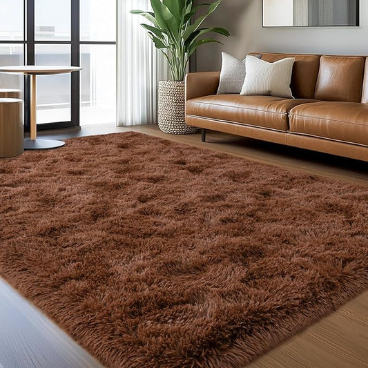 5x7 Shaggy Rugs for Living Room, Brown Fluffy Area Rug for Bedroom, Soft Plush Shag Carpet for Kids Room, Indoor Non-Slip Fuzzy Rug