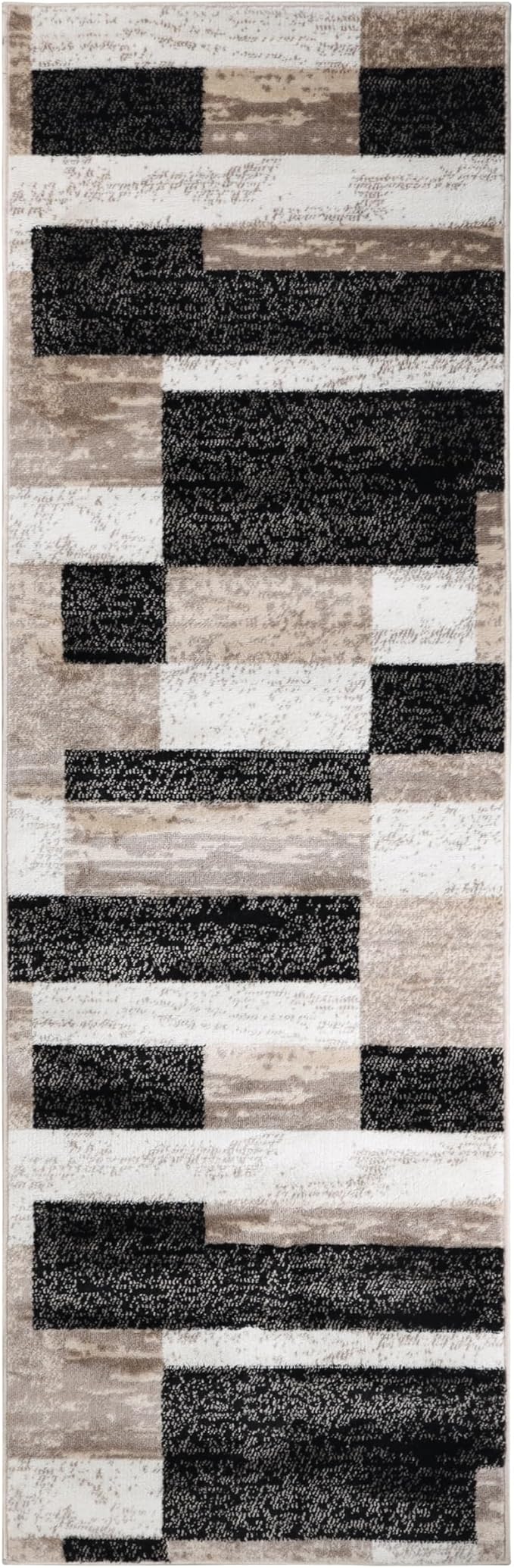 Superior Indoor Runner Rug, Jute Backing, Plush Modern Rugs for Entryway, Kitchen Floors, Office Floor Cover, Color Block Rugs, Rockwood Collection, 2' 7" x 10', Ivory/Beige