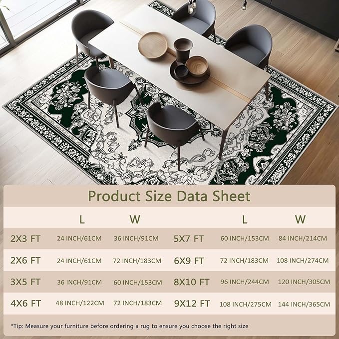 2x3 Area Rug Machine Washable Entryway Rugs White Green Vintage Boho Rug Non-Slip Low Pile Door Mat Entrance Small Carpet for Home Kitchen Bathroom Bedroom