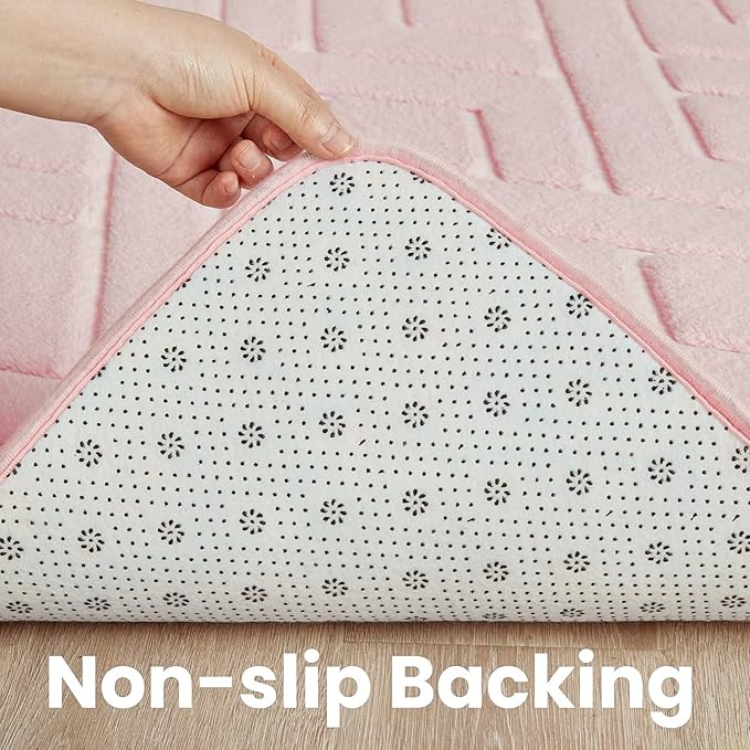 Ultra Soft Pink Area Rug for Living Room, 6x9 Modern Geometric Shag Rugs with Nonslip Backing for Bedroom, Washable Fuzzy Carpet for Cozy Kids Girls Room Nursery