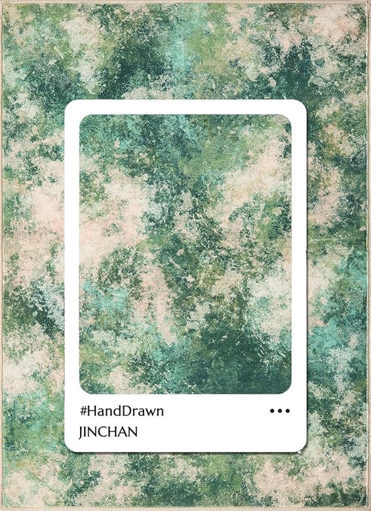 jinchan Spring Runner Rug 2x5 Modern Hallway Rug Abstract Washable Runner Indoor Watercolor Print Contemporary Non Slip Soft Carpet for Kitchen Bedroom Bathroom Laundry Room Living Room, Green Multi